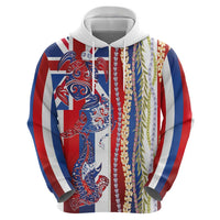 Hawaiian Sea Animals Zip Hoodie with Lei and Flag Style