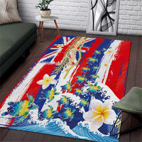 Hawaiian Sea Turtles and Plumeria Area Rug with Lei and Flag Grunge Style LT03 Multicolor - Polynesian Pride