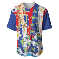 Hawaiian Sea Turtles and Plumeria Baseball Jersey with Lei and Flag Grunge Style