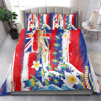 Hawaiian Sea Turtles and Plumeria Bedding Set with Lei and Flag Grunge Style