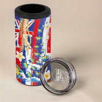 Hawaiian Sea Turtles and Plumeria 4 in 1 Can Cooler Tumbler with Lei and Flag Grunge Style LT03 - Polynesian Pride
