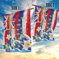 Hawaiian Sea Turtles and Plumeria Garden Flag with Lei and Flag Grunge Style LT03 - Polynesian Pride