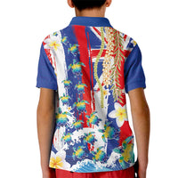 Hawaiian Sea Turtles and Plumeria Kid Polo Shirt with Lei and Flag Grunge Style LT03 - Polynesian Pride
