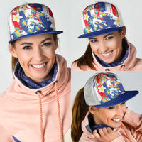 Hawaiian Sea Turtles and Plumeria Mesh Trucker Cap with Lei and Flag Grunge Style