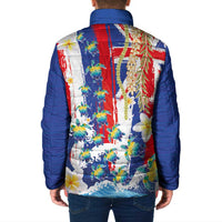 Hawaiian Sea Turtles and Plumeria Padded Jacket with Lei and Flag Grunge Style