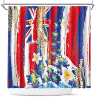 Hawaiian Sea Turtles and Plumeria Shower Curtain with Lei and Flag Grunge Style LT03 Multicolor - Polynesian Pride