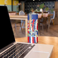 Hawaiian Sea Turtles and Plumeria Skinny Tumbler with Lei and Flag Grunge Style LT03 - Polynesian Pride