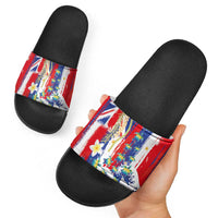 Hawaiian Sea Turtles and Plumeria Slide Sandals with Lei and Flag Grunge Style LT03 - Polynesian Pride