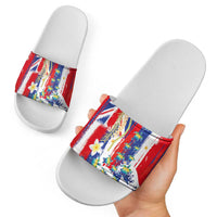 Hawaiian Sea Turtles and Plumeria Slide Sandals with Lei and Flag Grunge Style LT03 - Polynesian Pride