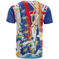Hawaiian Sea Turtles and Plumeria T Shirt with Lei and Flag Grunge Style LT03 - Polynesian Pride