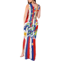 Hawaiian Sea Turtles and Plumeria Tank Maxi Dress with Lei and Flag Grunge Style LT03 - Polynesian Pride