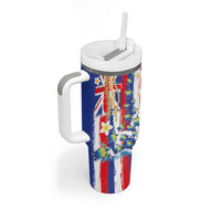 Hawaiian Sea Turtles and Plumeria Tumbler With Handle with Lei and Flag Grunge Style LT03 - Polynesian Pride