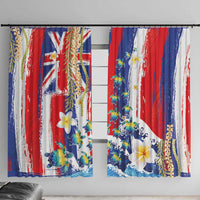 Hawaiian Sea Turtles and Plumeria Window Curtain with Lei and Flag Grunge Style