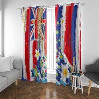 Hawaiian Sea Turtles and Plumeria Window Curtain with Lei and Flag Grunge Style
