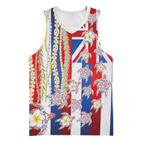 Hawaiian Polynesian Tribal Turtles Basketball Jersey with Lei and Flag Style