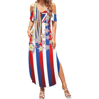 Hawaiian Polynesian Tribal Turtles Family Matching Summer Maxi Dress and Hawaiian Shirt with Lei and Flag Style LT03 Mom's Dress Multicolor - Polynesian Pride