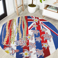 Hawaiian Polynesian Tribal Turtles Round Carpet with Lei and Flag Style