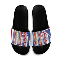 Hawaiian Polynesian Tribal Turtles Slide Sandals with Lei and Flag Style
