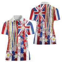 Hawaiian Polynesian Tribal Turtles Women Polo Shirt with Lei and Flag Style LT03 - Polynesian Pride