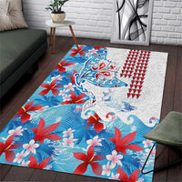 Hawaiian Tribal Manta Ray Area Rug Kakau Tattoo and Flowers Surfing Waves Pattern Ocean Color LT03 Multicolor - Polynesian Pride