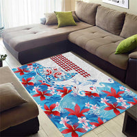 Hawaiian Tribal Manta Ray Area Rug Kakau Tattoo and Flowers Surfing Waves Pattern Ocean Color LT03 - Polynesian Pride