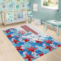 Hawaiian Tribal Manta Ray Area Rug Kakau Tattoo and Flowers Surfing Waves Pattern Ocean Color LT03 - Polynesian Pride