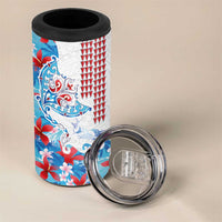 Hawaiian Tribal Manta Ray 4 in 1 Can Cooler Tumbler Kakau Tattoo and Flowers Surfing Waves Pattern Ocean Color LT03 - Polynesian Pride