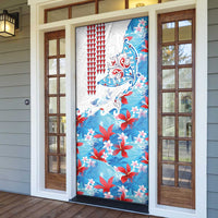 Hawaiian Tribal Manta Ray Door Cover Kakau Tattoo and Flowers Surfing Waves Pattern Ocean Color LT03 - Polynesian Pride
