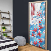 Hawaiian Tribal Manta Ray Door Cover Kakau Tattoo and Flowers Surfing Waves Pattern Ocean Color LT03 - Polynesian Pride