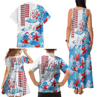 Hawaiian Tribal Manta Ray Family Matching Tank Maxi Dress and Hawaiian Shirt Kakau Tattoo and Flowers Surfing Waves Pattern Ocean Color LT03 - Polynesian Pride
