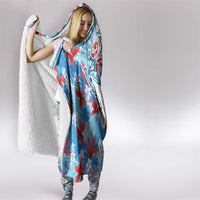 Hawaiian Tribal Manta Ray Hooded Blanket Kakau Tattoo and Flowers Surfing Waves Pattern Ocean Color LT03 - Polynesian Pride