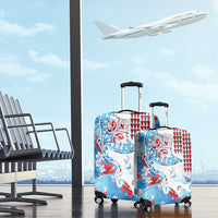 Hawaiian Tribal Manta Ray Luggage Cover Kakau Tattoo and Flowers Surfing Waves Pattern Ocean Color LT03 - Polynesian Pride