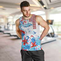 Hawaiian Tribal Manta Ray Men Tank Top Kakau Tattoo and Flowers Surfing Waves Pattern Ocean Color LT03 Multicolor - Polynesian Pride