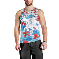 Hawaiian Tribal Manta Ray Men Tank Top Kakau Tattoo and Flowers Surfing Waves Pattern Ocean Color LT03 - Polynesian Pride