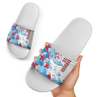 Hawaiian Tribal Manta Ray Slide Sandals Kakau Tattoo and Flowers Surfing Waves Pattern Ocean Color LT03 - Polynesian Pride