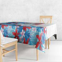 Hawaiian Tribal Manta Ray Tablecloth Kakau Tattoo and Flowers Surfing Waves Pattern Ocean Color