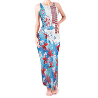 Hawaiian Tribal Manta Ray Tank Maxi Dress Kakau Tattoo and Flowers Surfing Waves Pattern Ocean Color LT03 Women Multicolor - Polynesian Pride