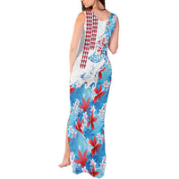 Hawaiian Tribal Manta Ray Tank Maxi Dress Kakau Tattoo and Flowers Surfing Waves Pattern Ocean Color LT03 - Polynesian Pride