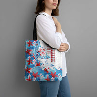 Hawaiian Tribal Manta Ray Tote Bag Kakau Tattoo and Flowers Surfing Waves Pattern Ocean Color LT03 - Polynesian Pride