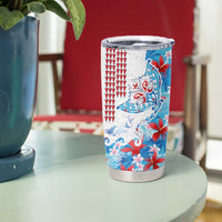 Hawaiian Tribal Manta Ray Tumbler Cup Kakau Tattoo and Flowers Surfing Waves Pattern Ocean Color LT03 - Polynesian Pride