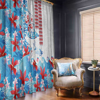 Hawaiian Tribal Manta Ray Window Curtain Kakau Tattoo and Flowers Surfing Waves Pattern Ocean Color