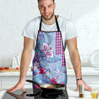 Hawaiian Tribal Manta Ray Apron Kakau Tattoo and Flowers Surfing Waves Pattern Soft Color