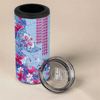 Hawaiian Tribal Manta Ray 4 in 1 Can Cooler Tumbler Kakau Tattoo and Flowers Surfing Waves Pattern Soft Color LT03 - Polynesian Pride