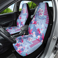 Hawaiian Tribal Manta Ray Car Seat Cover Kakau Tattoo and Flowers Surfing Waves Pattern Soft Color LT03 - Polynesian Pride