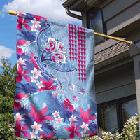 Hawaiian Tribal Manta Ray Garden Flag Kakau Tattoo and Flowers Surfing Waves Pattern Soft Color LT03 - Polynesian Pride