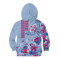 Hawaiian Tribal Manta Ray Kid Hoodie Kakau Tattoo and Flowers Surfing Waves Pattern Soft Color LT03 - Polynesian Pride