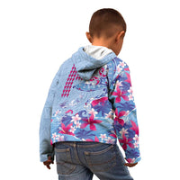 Hawaiian Tribal Manta Ray Kid Hoodie Kakau Tattoo and Flowers Surfing Waves Pattern Soft Color LT03 - Polynesian Pride