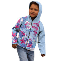 Hawaiian Tribal Manta Ray Kid Hoodie Kakau Tattoo and Flowers Surfing Waves Pattern Soft Color LT03 - Polynesian Pride