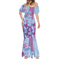Hawaiian Tribal Manta Ray Mermaid Dress Kakau Tattoo and Flowers Surfing Waves Pattern Soft Color LT03 - Polynesian Pride