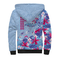 Hawaiian Tribal Manta Ray Sherpa Hoodie Kakau Tattoo and Flowers Surfing Waves Pattern Soft Color LT03 - Polynesian Pride